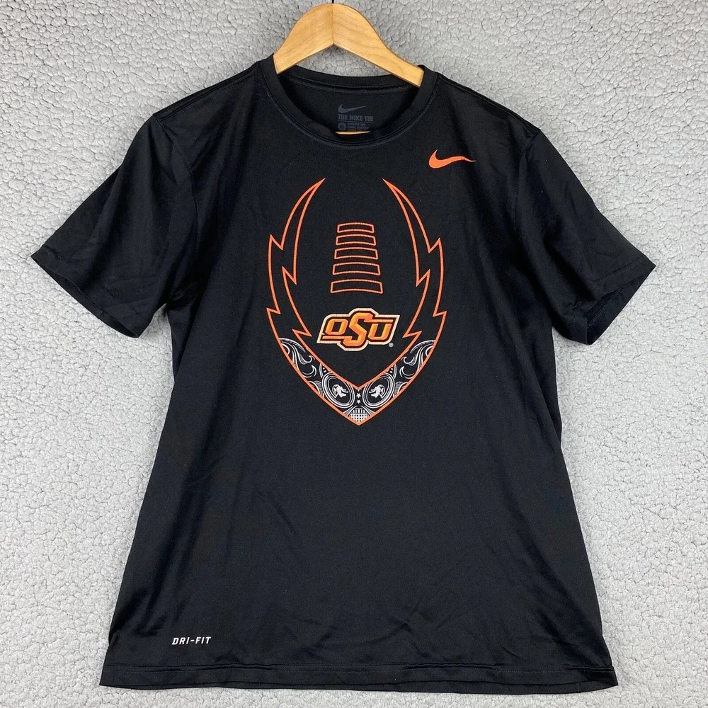 Nike Oklahoma State University Football T-Shirt Sz M‎ OSU Athletic Black DRI-FIT